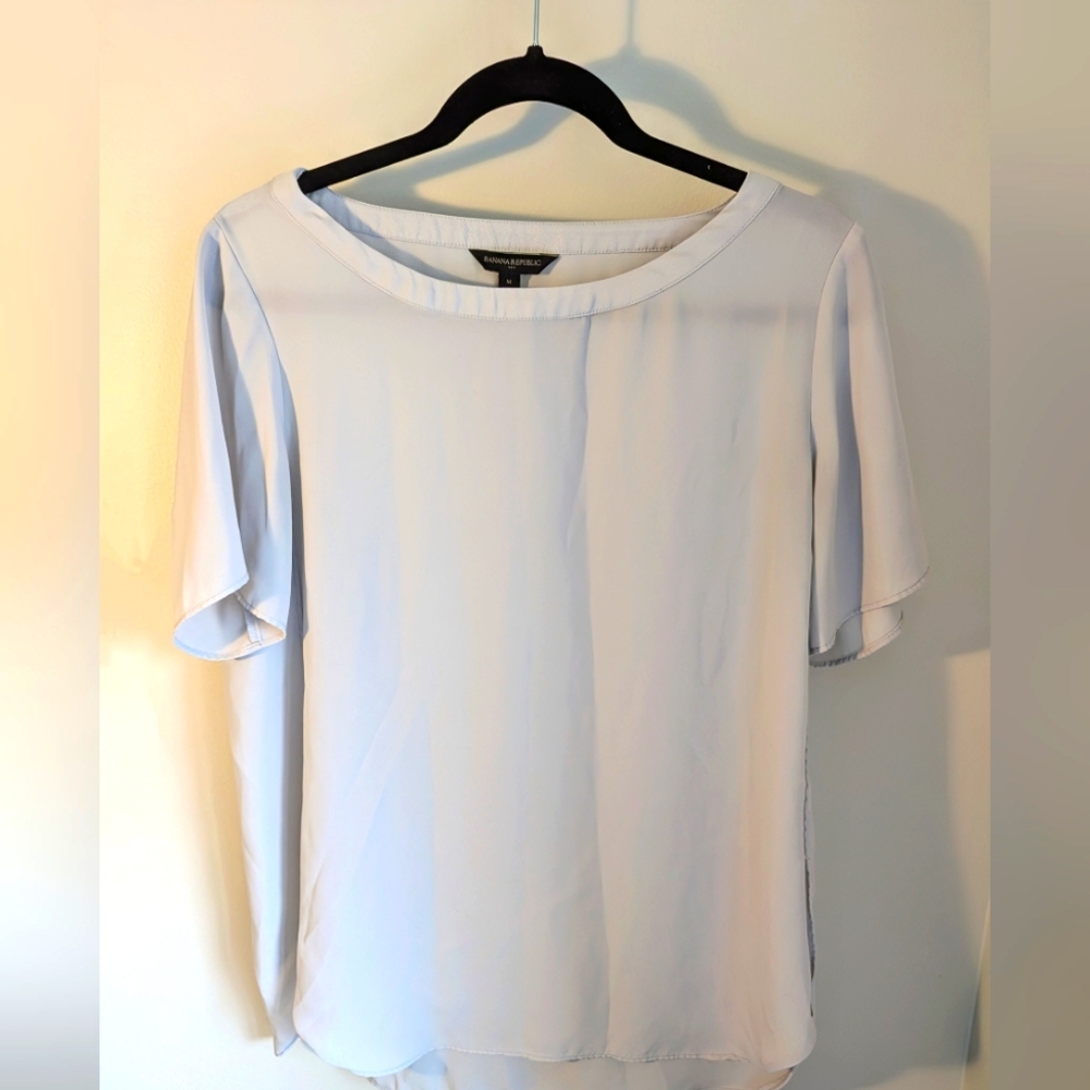 Banana Republic Light Grey Short Sleeve Blouse Women's Size Medium